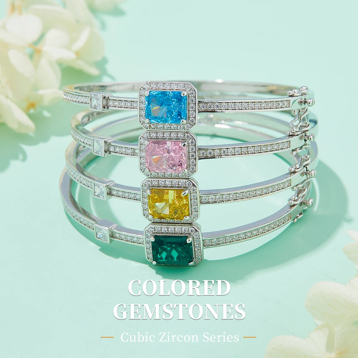 

S925 Sterling Silver Zircon Rectangular Bracelet 2 Carat Stylish And Beautifully Cultivated Emerald Bracelet For Wedding Party