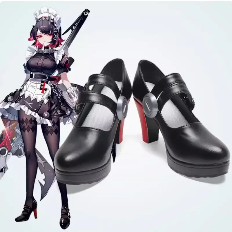 Jogo zenless zona zero ellen joe cosplay sapatos femininos festa de halloween empregada roleplay tubarão menina preto sapatos personalizados salto alto