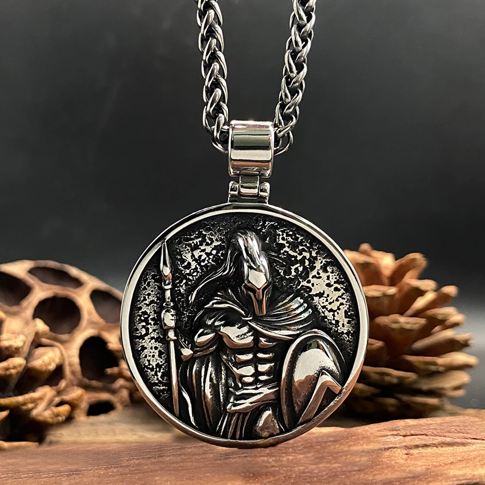 warrior-valentine's-gift-for-men-bronze-viking-amulet-necklace-with-heavy-long-chain-spartan-hipster-jewelry-boyfriend-gift