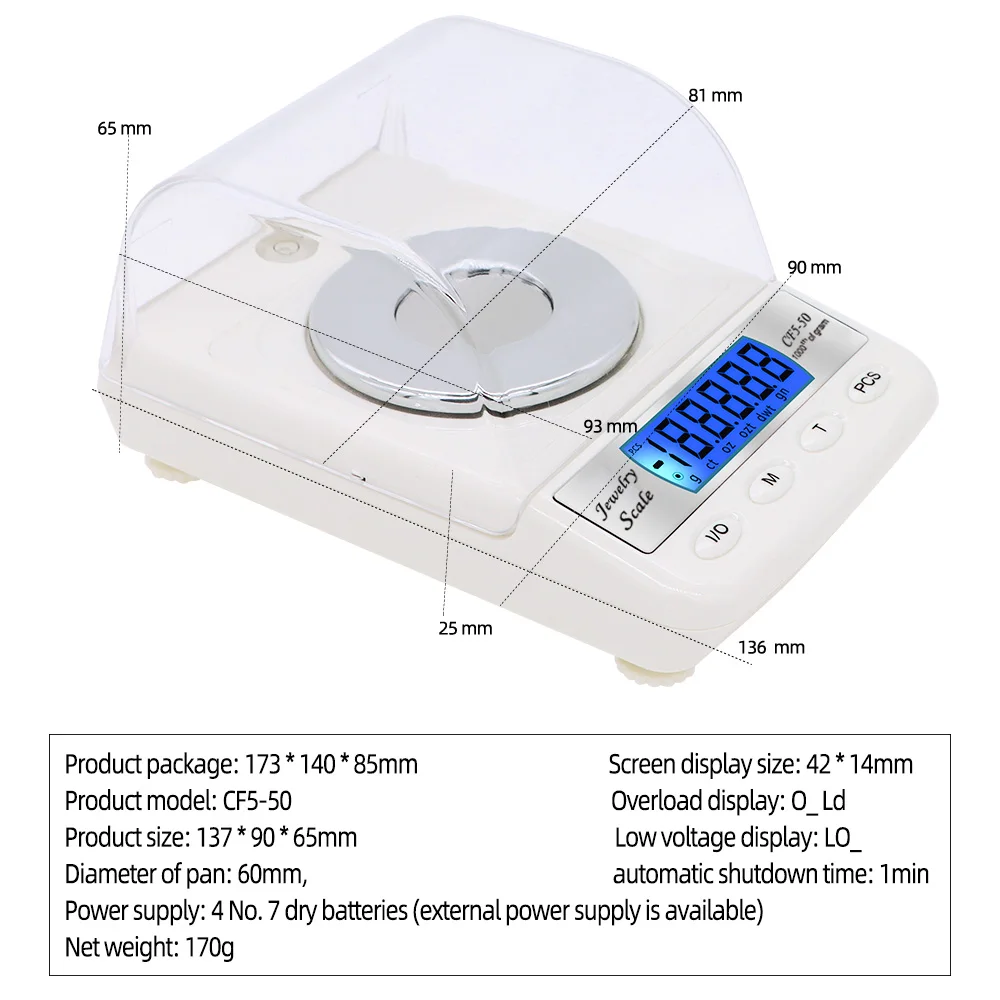 50g 0.001g Jewelry Scale Diamond Gem Carat Digital Electronic Scales Counting Function Portable High Precision
