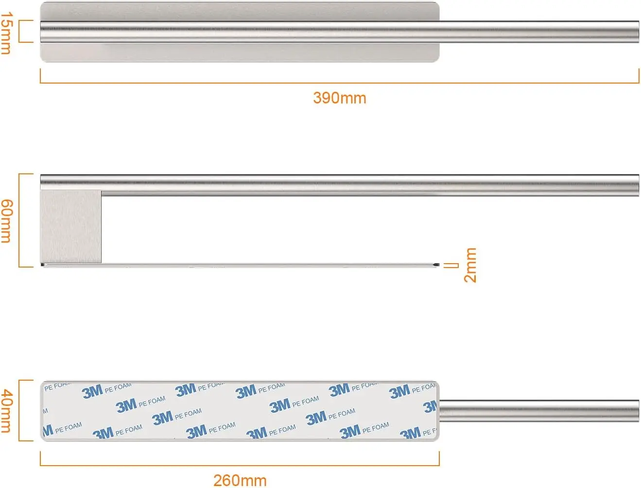 Towel Rail, 39CM Self Adhesive Hand Towel Holder for Bathroom/Kitchen Accessory, SUS304 Stainless Steel, No Drilling