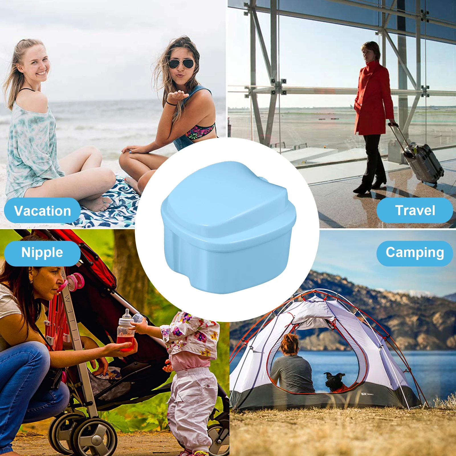 

4Pcs Denture Bath Box Plastic False Teeth Storage Container Hanging Strainer Daily Cleaning Travel Portable Soak Holder