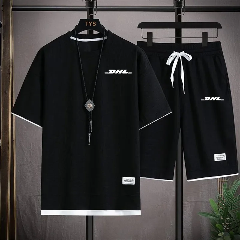 Fashionable casual men's and women's summer T-shirt and shorts set. Sports outfit set. Fitness jogging sportswear. Men's clot