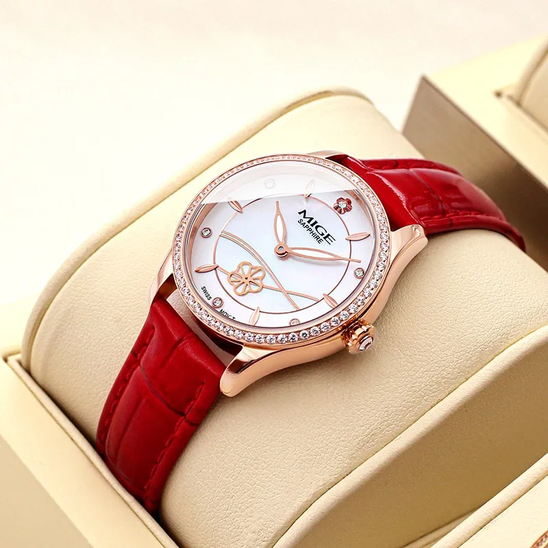 MIGE Watches for Women Diamond Luxury Rose Gold Analog Quartz Watch Classic Fashion Waterproof Seashell Ladies Female Watch