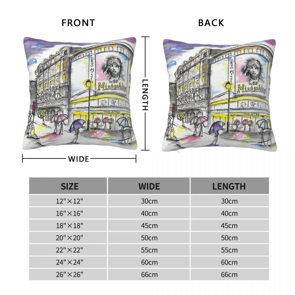 London West End Theatres Square Pillowcase Polyester Linen Velvet Pattern Zip Decor Home Cushion Cover