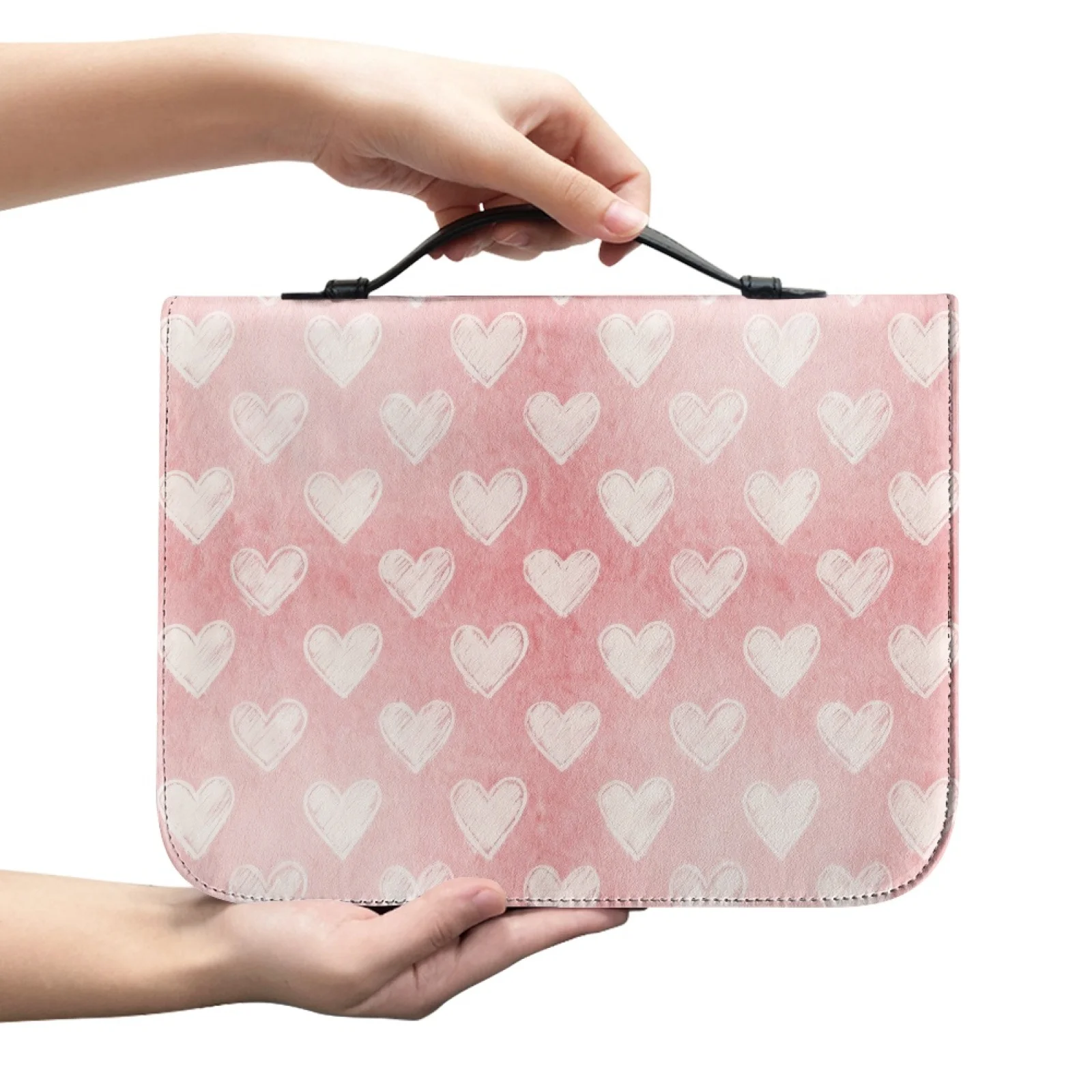 XIXIRIMIDO Watercolor Heart 2026 Trending PU Leather Bible Carrying Case, Large Capacity Zippered Pocket Cover for Church