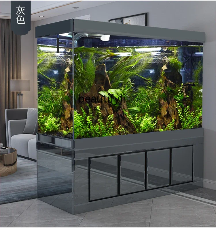 46 مرشح سفلي فاخر مخصص منزلي كبير، حوض زجاجي أبيض للغاية، قسم أرضية غرفة المعيشة، خزان أسماك على الحائط