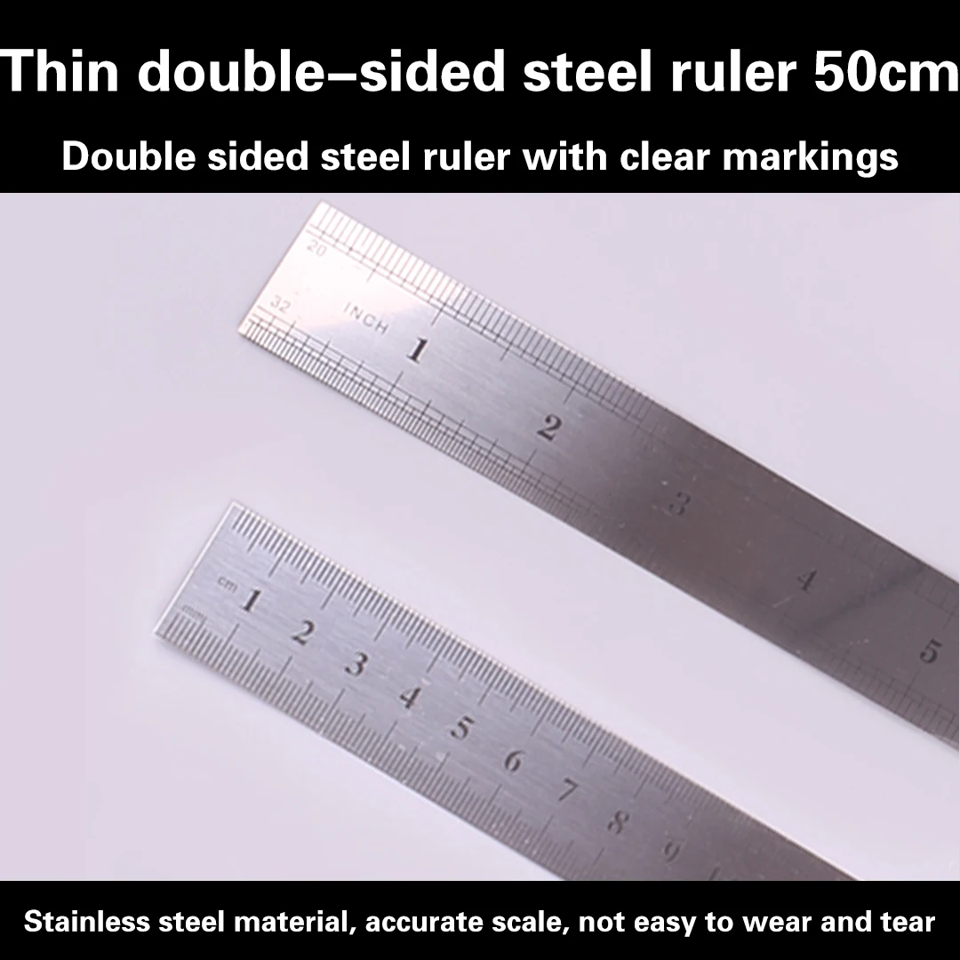 Double-Sided 50cm Stainless Steel Straight Ruler Metal Scale Precision Measuring Hand Tool for Drafting And Stationery
