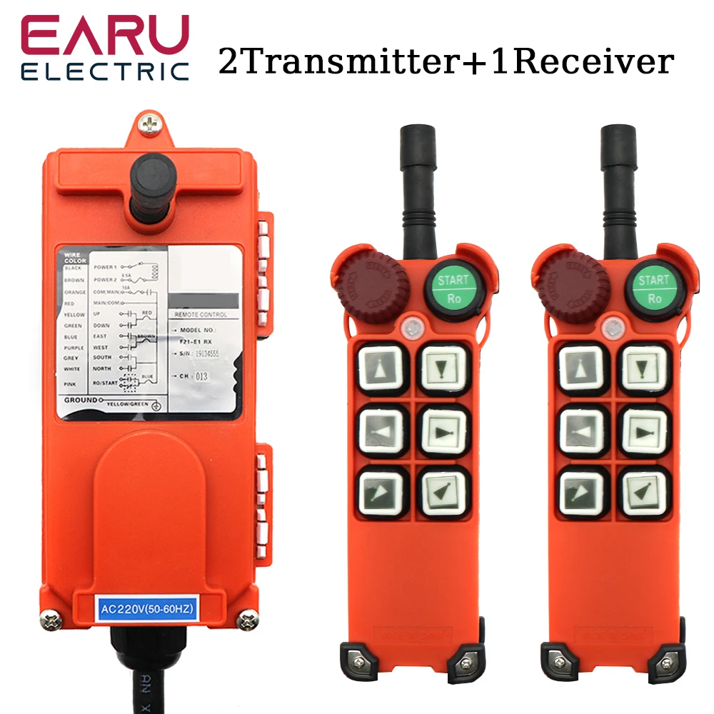 

2 Transmitter 1 Receiver F21-E1 Emergency Stop Mushroom Head Crane Driving Hoist Industrial Wireless Remote Control 24V 220V