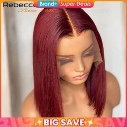Rebecca Short Straight Bob Human Hair Lace Wig For Women Brazilian Remy Hair Middle Part Lace Easy Wear T Part Lace Wigs