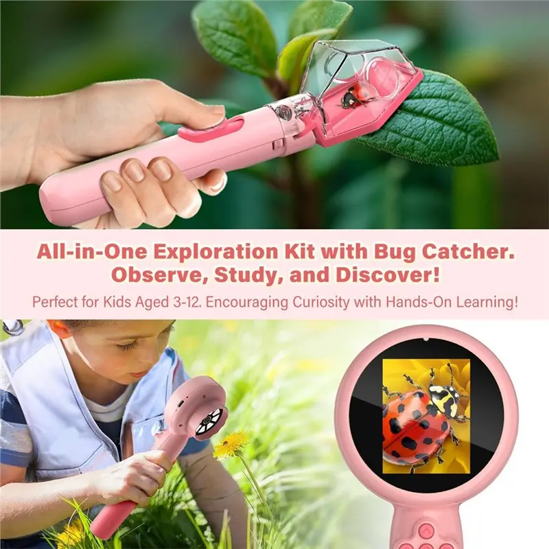 Microscope For Kids 1080P HD Digital Handheld Portable Bug Catcher Science Educational Learning