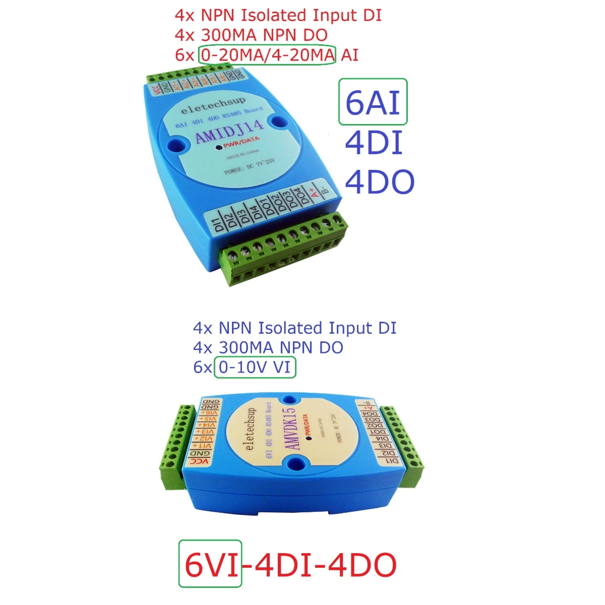 6ch 4-20MA 0-10V Current Voltage Analog Input & 4ch NPN DI-DO RS485 Modbus Rtu PLC HMI PC Text Editor IO Expansion Board