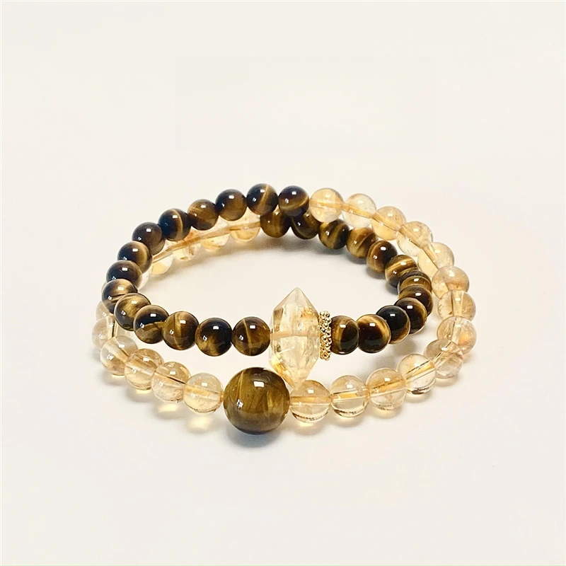 

Koi King Sunlit Golden Mountain Tiger Eye Stone and Citrine Double-Layer Bracelet – Unique Jewelry for Elegance and Good Fortune