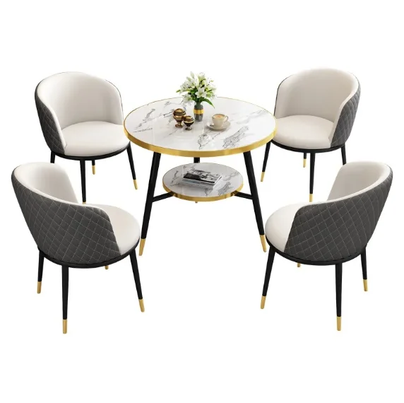 

Dining Table and Chair Set Luxury Modern Restaurant Home Dining Room Dinning Table Glass Wooden Top Round Dining Table Set