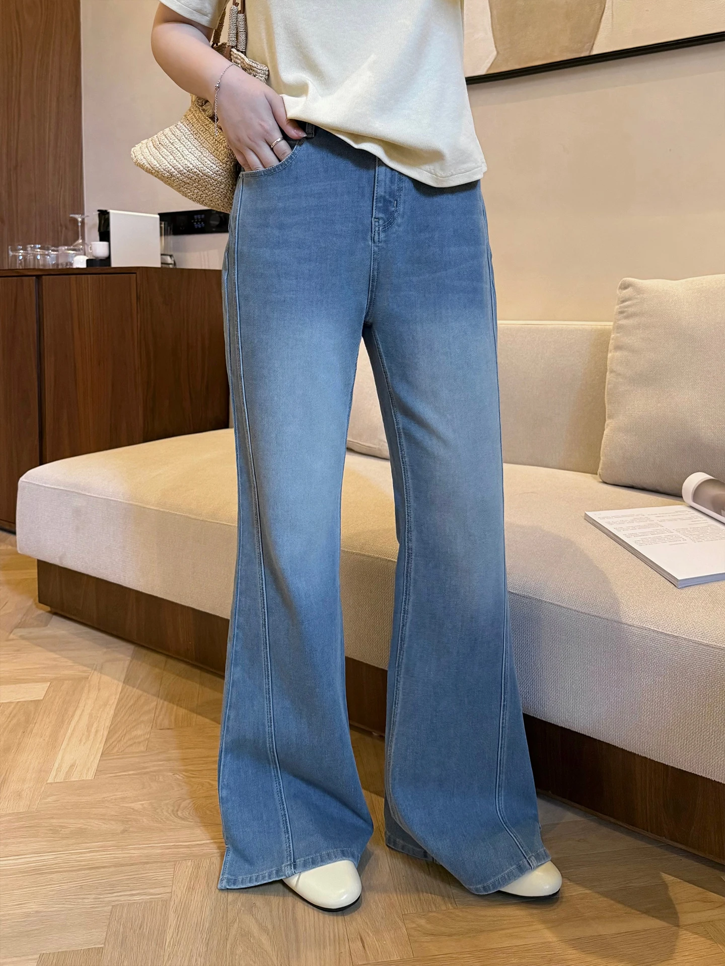 

plus Size Women's Jeans High Waist Bell Bottoms Draping Slimming Effect Comfortable Non-Matching Leggings Casual Summer Jeans