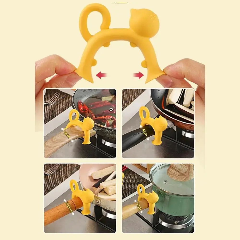 Porte-spatule Anti-brûlure en forme de chat, Base à ventouse, trou de suspension, support de cuillère en Silicone, résistant à la chaleur et antidérapant, 4 pièces
