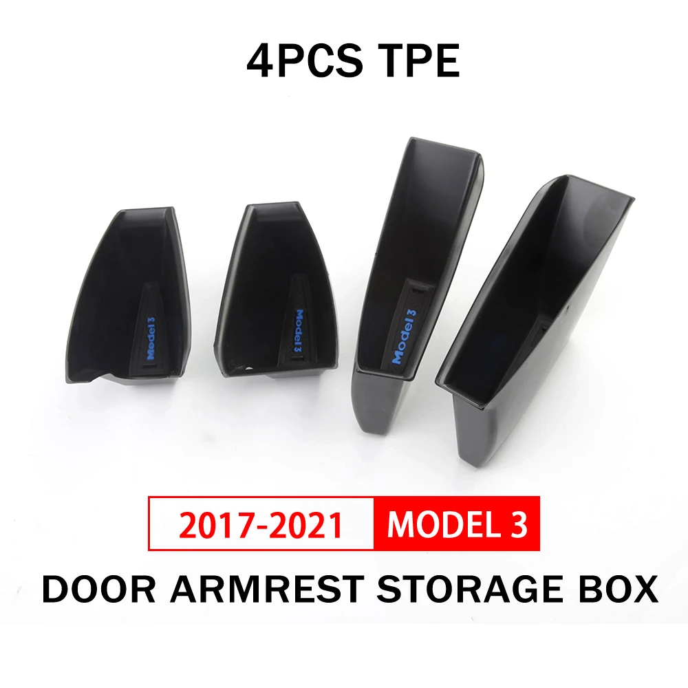 4PCS Door Handle Storage Box for Tesla Model 3 2017 2018 2019 2020 2021 2022 Interior Accessories Inner Organizer Phone Holder
