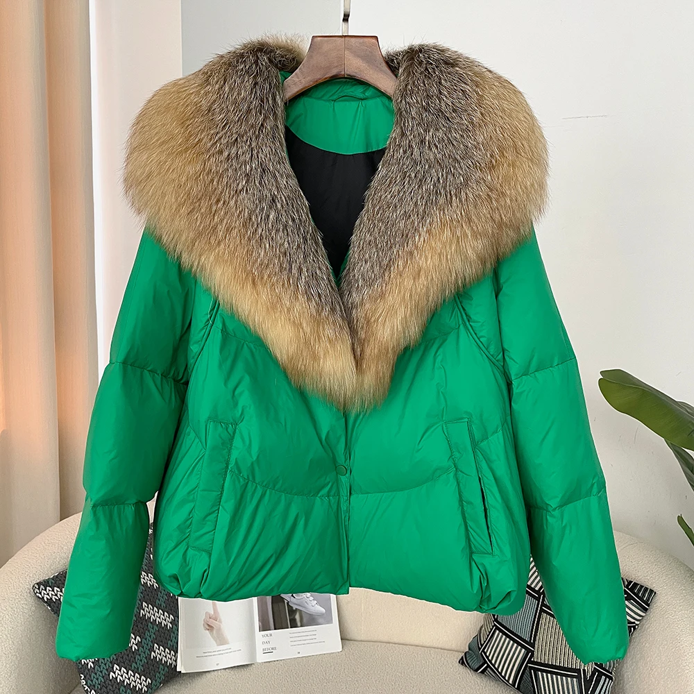 Natural Fox Fur Coat Women 2024 Autumn Winter Warm White Duck Down Jacket High Street Real Fur Coat Designer European Fashion