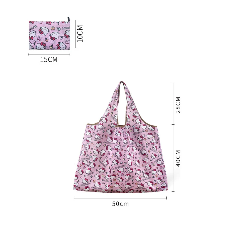 حقيبة قماش أكسفورد من HelloKitty، قابلة للطي، ذات سعة كبيرة، حقيبة حماية البيئة، حقيبة تخزين محمولة للتسوق والنزهات