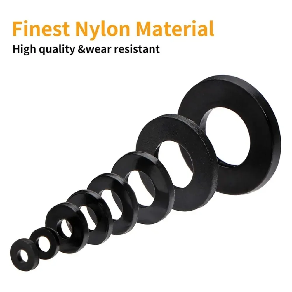 500pcs Flat Nylon Washers Set in 8 Metric Sizes for Hardware And DIY Projects