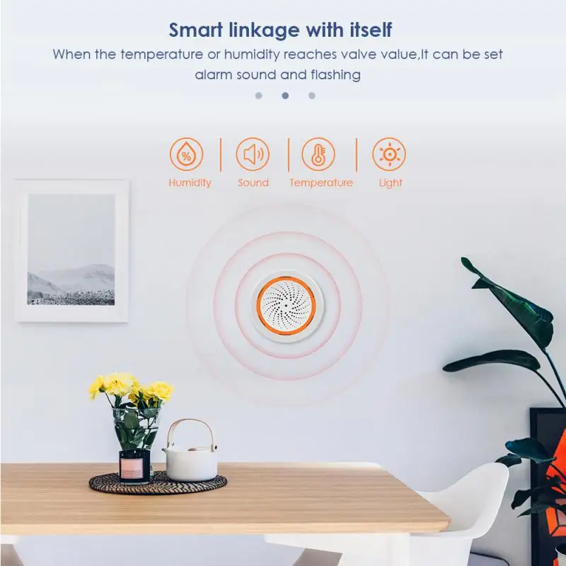 Sound Lichtsensor 90db 40m Sirene 2 in 1 Sensor USB Innen eingebaute Sirene Alarm Tuya Smart Smart Home