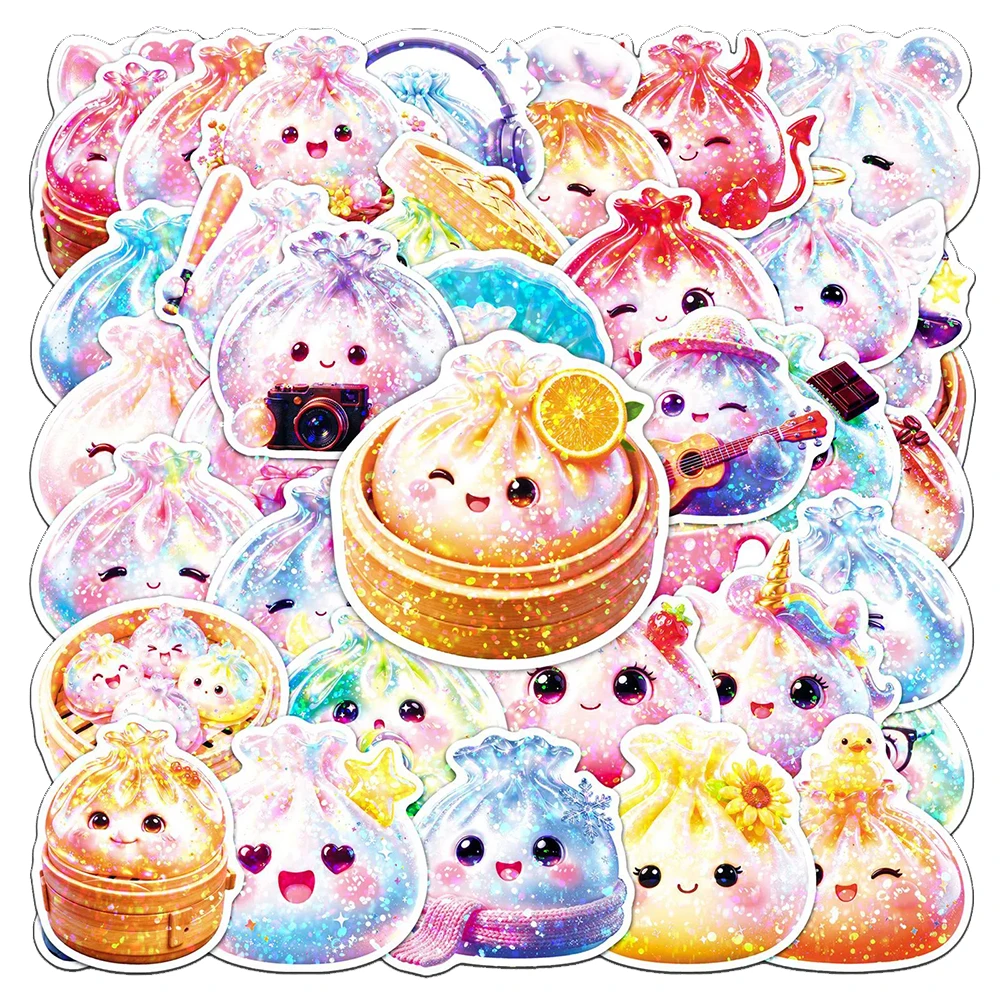 10/30/50pcs Colorful Cute Crystal Dumpling Graffiti Stickers Laser Aesthetic Baozi Decal DIY Luggage Phone Cartoon Sticker Decor