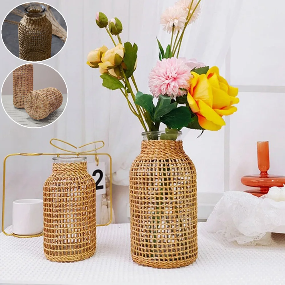 Handmade Rattan Woven Vase Country Retro Woven Craft Vase Home Living Room Artesanía Artesanal Artesanal Jarrón Tejido De Ratán