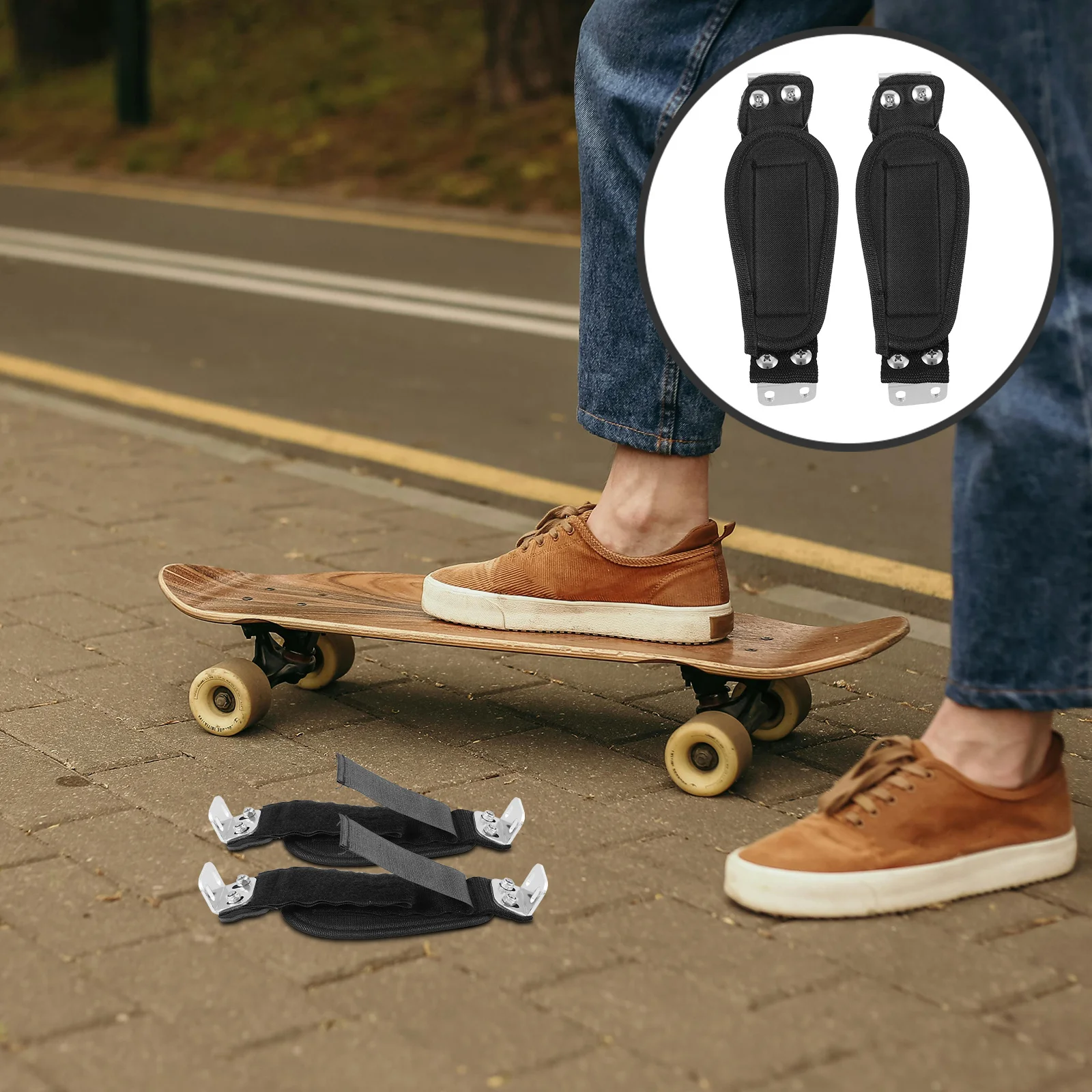 1 زوج لوح التزلج حزام القدم قابل للتعديل سبائك النايلون صالح لألواح التزلج الكهربائية في الهواء الطلق متعددة الاستخدام حزام تثبيت القدم