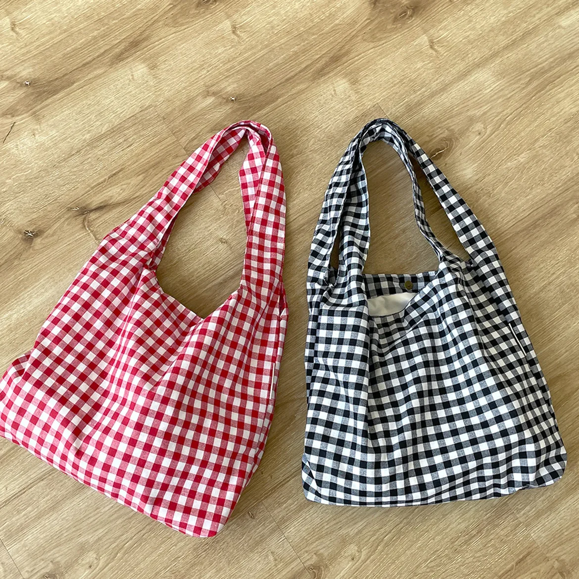 Large Capacity Soft Canvas Women\'s Shoulder Bag Vintage Plaid Fashion Ladies Underarm Bags Sweet Cute Commuter Female Handbag