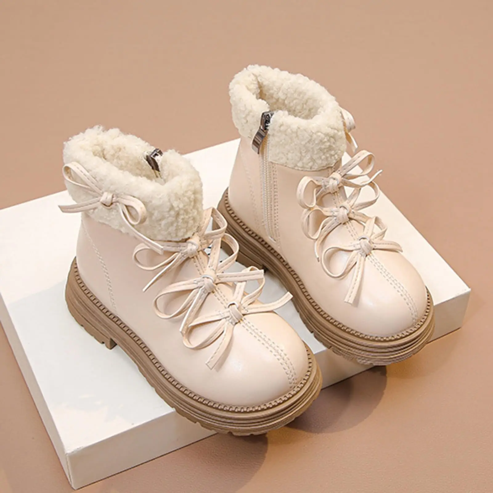 Children's Winter Boots Sweet Bowknot Girl Shoes Fashion British Style Leather High-enf Soft Antislip Daily All-match Boots
