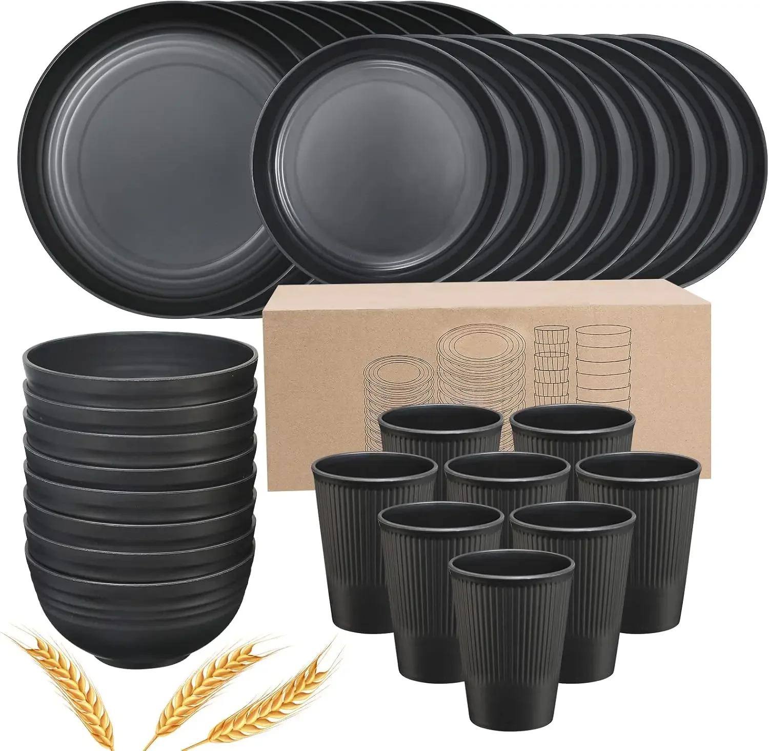 

（Free shipping）Tableware Wheat Straw Dinner Plates, Dessert Plates, Bowls and Cups, Dishes Set for Home Parties Camping