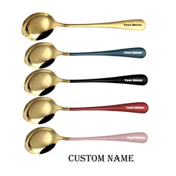 Customized Modern Thick Short handle 304 Stainless Steel Korean Spoon, Dinner Metal Spoons for Soup,Grain,Dessert,Milk,Coffee