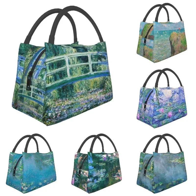 

The Waterlily Pond Green Harmony Portable Lunch Box Women Waterproof Claude Monet Water Lilies and Japanese Bridge Lunch Bag