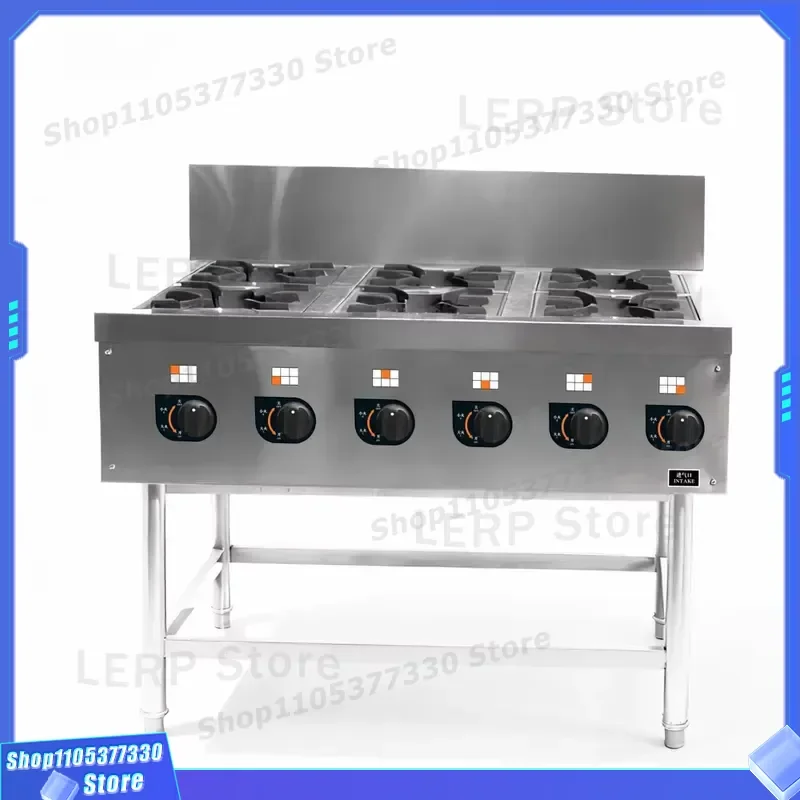 Commercial 6 Burner Gas Stove Stainless Steel Industrial Kitchen Equipment for Hotel Restaurant Heavy Duty Multi Head Cooking