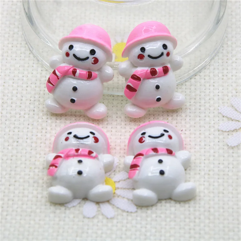 10pcs Christmas Pink/Red Snowman Resin Flatback Cabochon Art Supply Decoration Charm Craft DIY 19x26mm