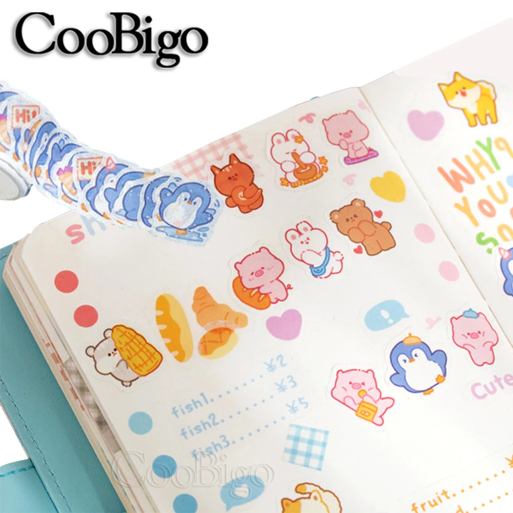 Cute Animal Sticker Bear Cat Dog Hamster Penguin Pig Rabbit Squirrel Adhesive Label Cartoon Pet Washi Tape for Kids 100pcs/roll
