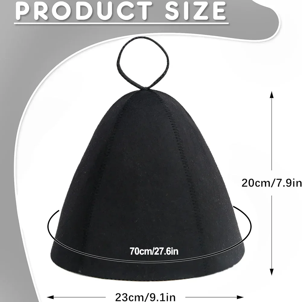 1pc Sauna Hat Black Thicken Wool Felt Bathing Cup Heat Insulating Hair Protection Prevents Drying Spa Sweat Steaming Accessories