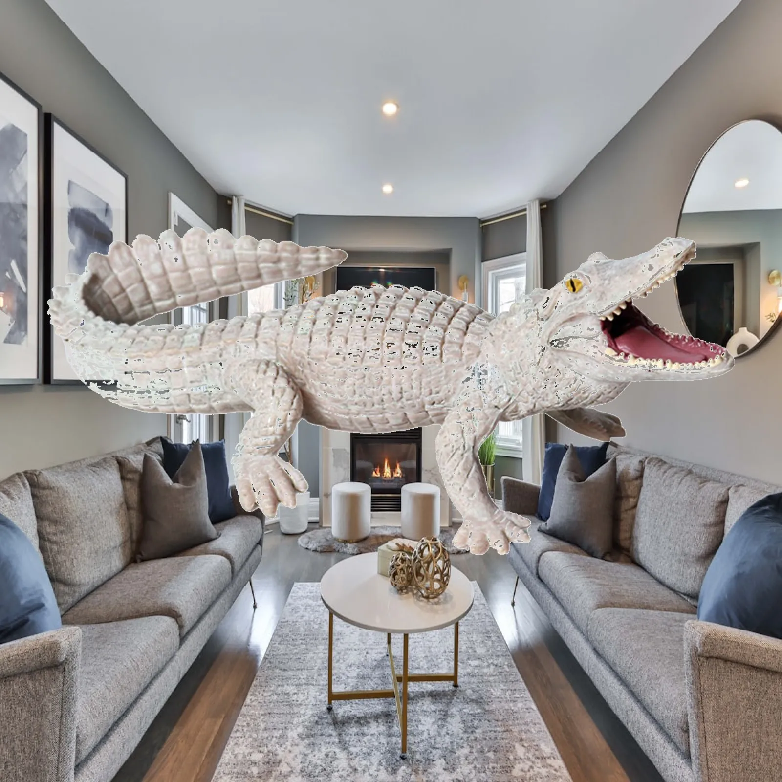 Luxury Decorative Alligator Model Desktop Ornament Simulation Crocodile Statue for Office Shelf Art Piece