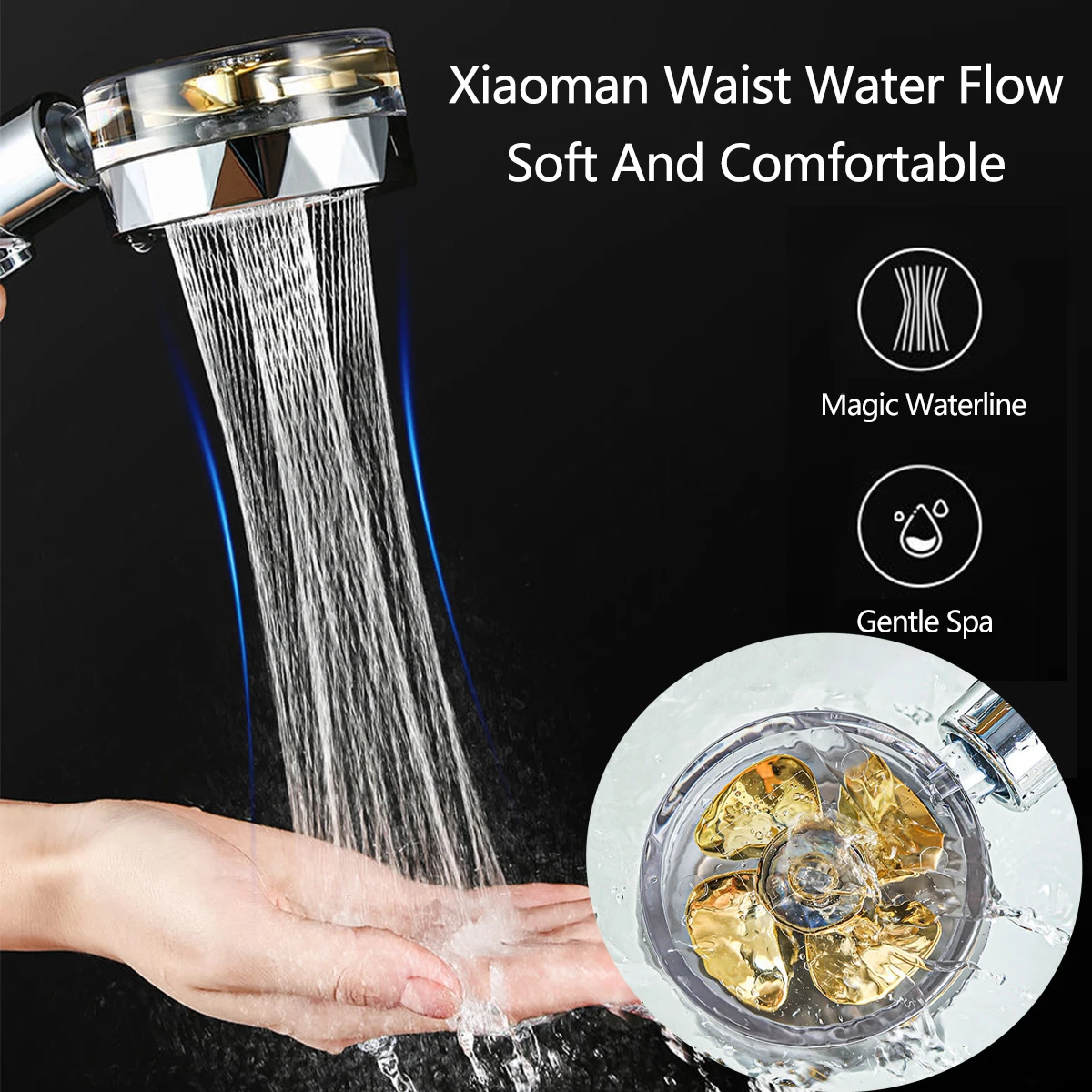 

New Turbocharged High Pressure Water Saving Spray Shower Head With Handheld Filter Rain 360 Rotated Turbo Fan Rainfall SPA Bath