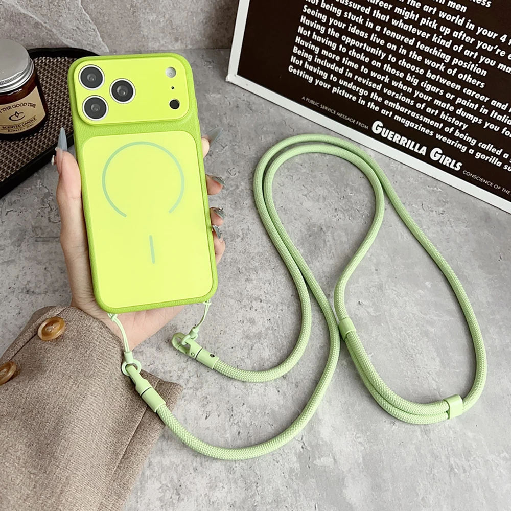 Funda de Lujo con Correa Cruzada para iPhone 17 17Pro Air 16 15 14 Pro Max, Compatible con Carga Inalámbrica Magsafe, para Apple 13 12