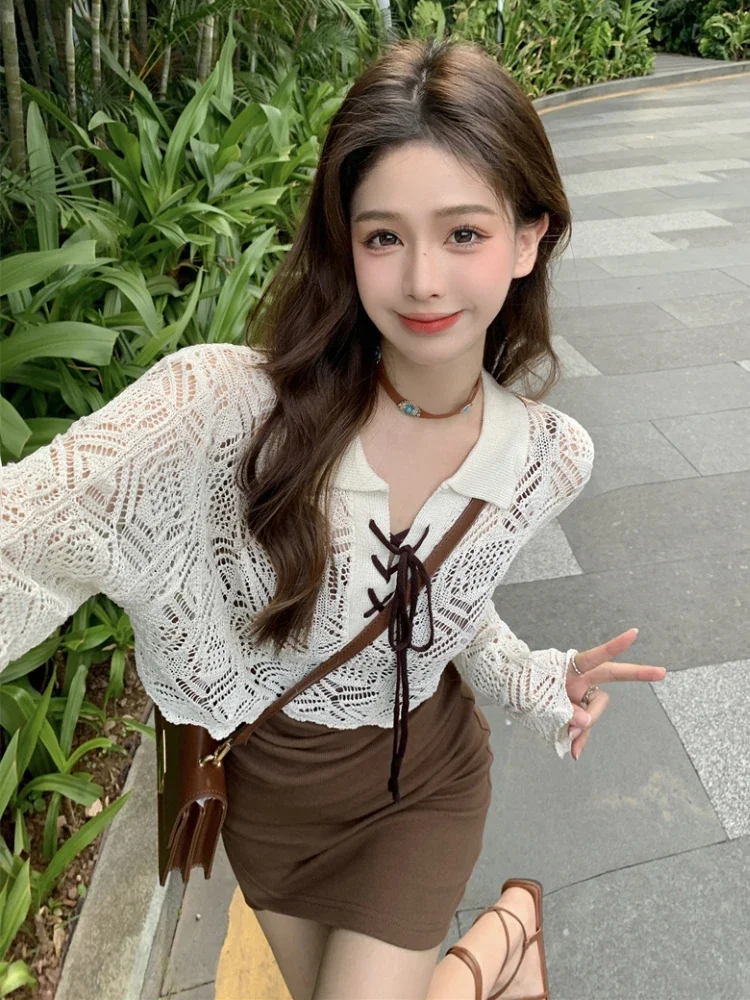 Women Summer Sets Y2k Sleeveless Mini Slim Dress Sexy Female Hollow Out Crop Smock 2 Pieces Hotsweet Korean Fashion Streetwear