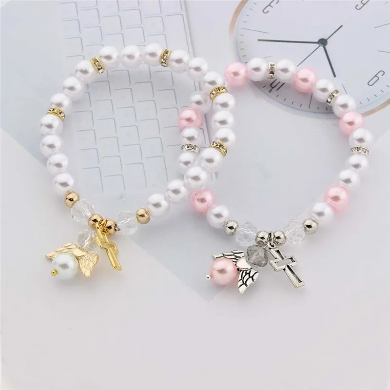 1pcs/10pcs 베이비 샤워 호의 Christening 팔찌 천사 베이비 샤워 소녀 소년 세례 선물 귀여운 공짜 기념품