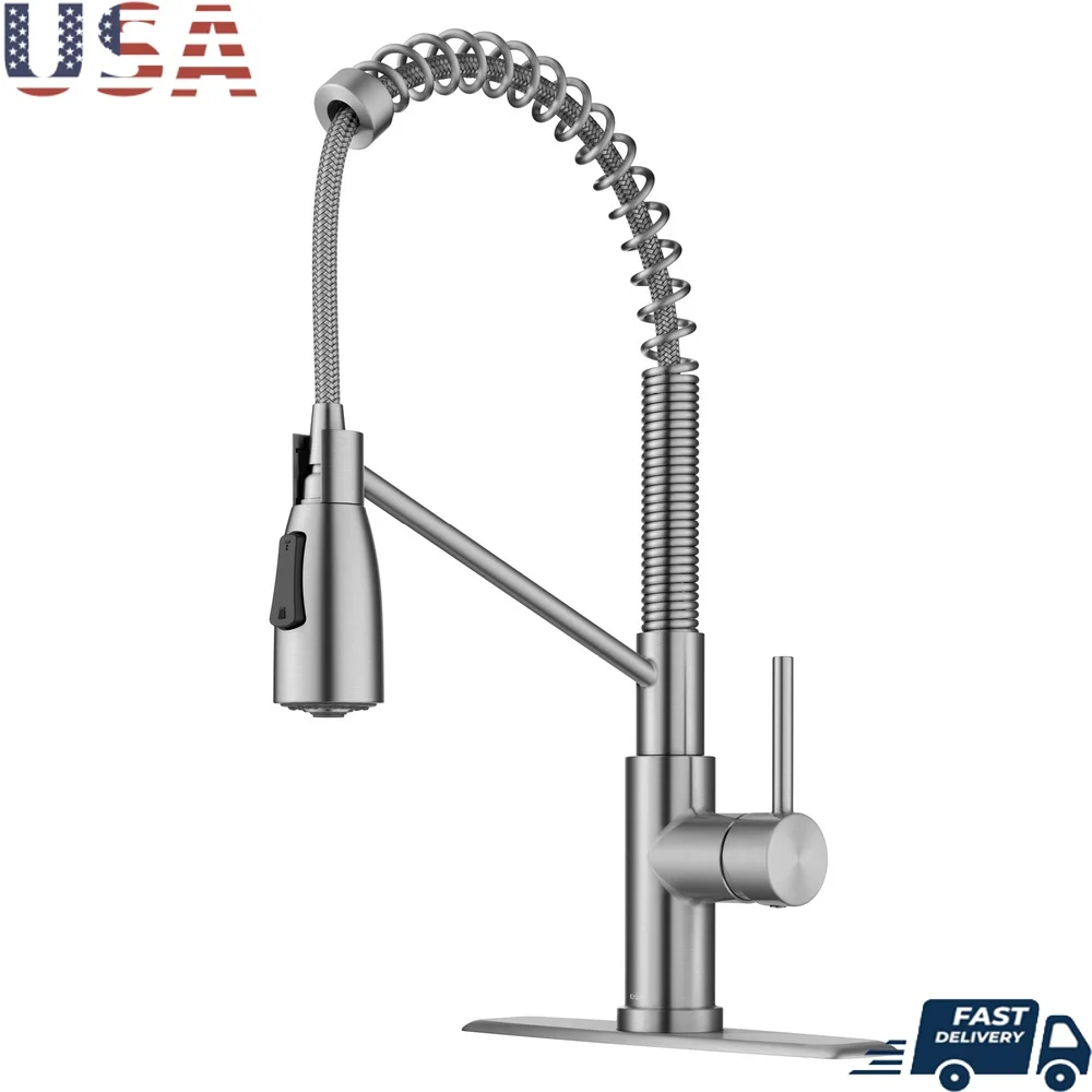 

Commercial Style Pull-Down Kitchen Faucet Spot-Free Stainless Steel Single Handle 360 Degree Swivel Sprayhead Easy Installation