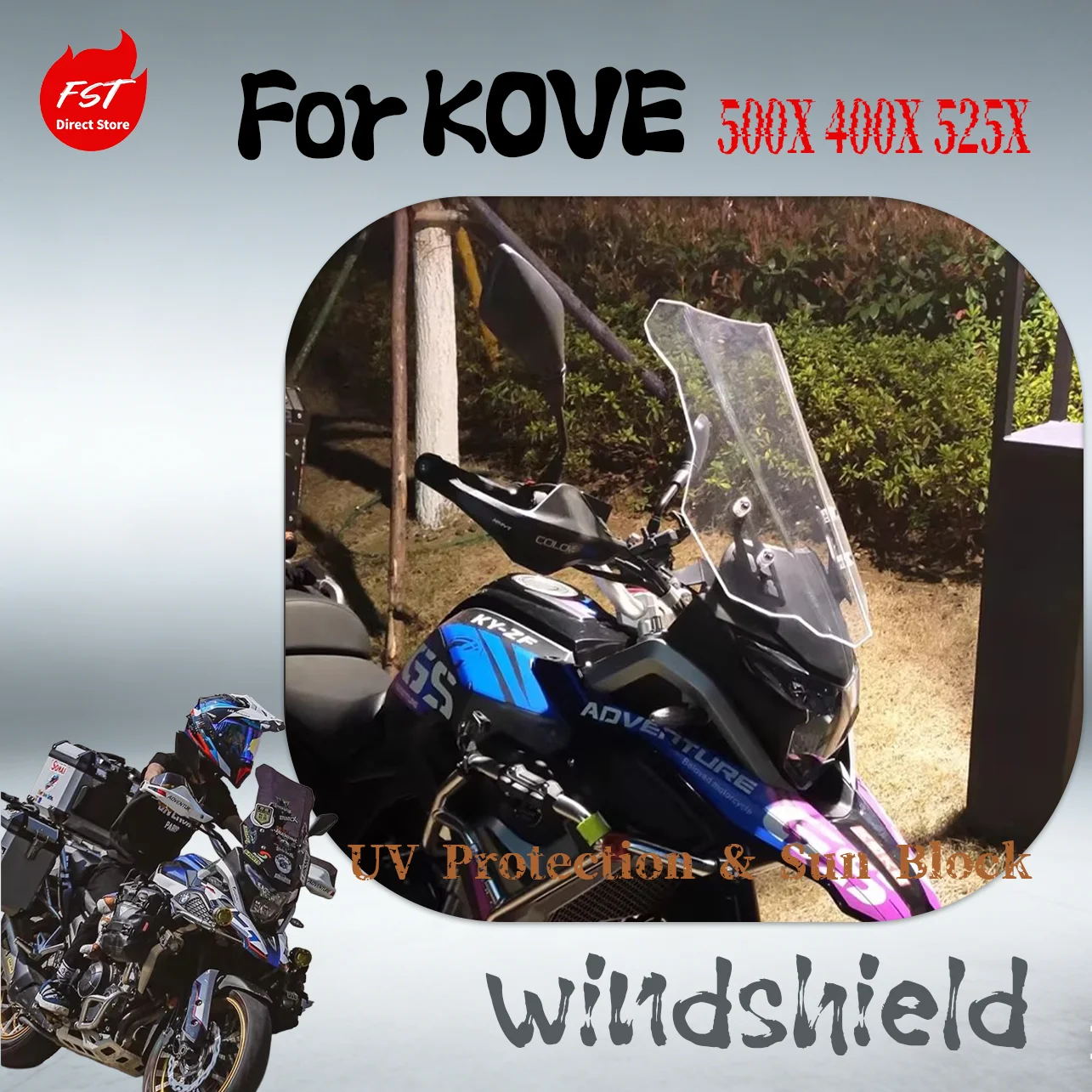 

Straight Front Windshield for KOVE 500X 525X 400X, Heightened & Windproof, Anti-Scratch Long Ride Parts