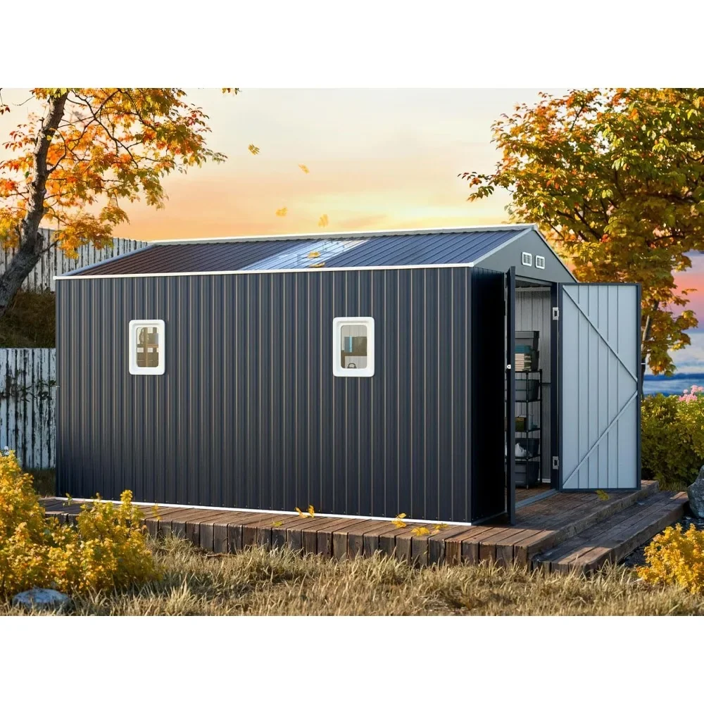 

Outdoor Storage Shed 10x10 FT, Metal Large Outside Tools House with Double Lockable Doors & Air Vent for Garden Patio