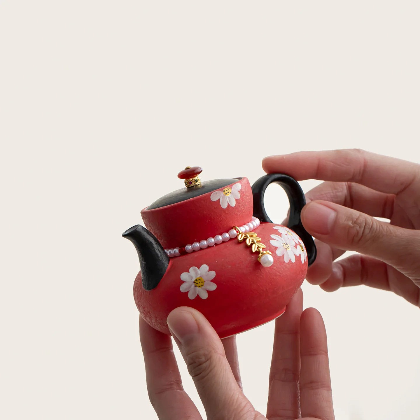 Zisha Teapot Red Kung Fu Teapot Hand Painted Daisy Palace Lantern Pot Chinese Style Luxury Brewing Single Pot Home Tea Ceremony