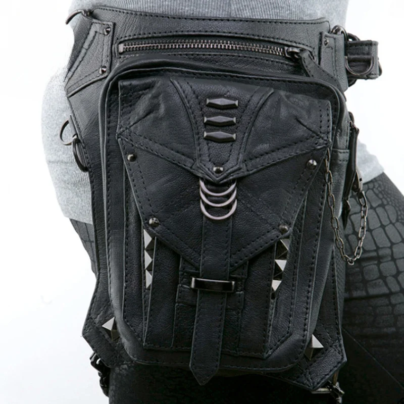 

Fashionable retro steampunk street waist bag with multiple partitions, rivets, zippers, leggings, outdoor casual Y2K