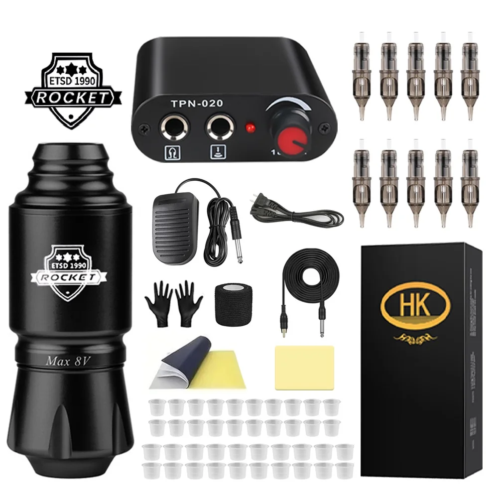 Professional Complete Tattoo Machine Kit with RCA Interface Rotary Pen Tattoo Kit for Permanent Makeup Tattoo Beginner Supplies