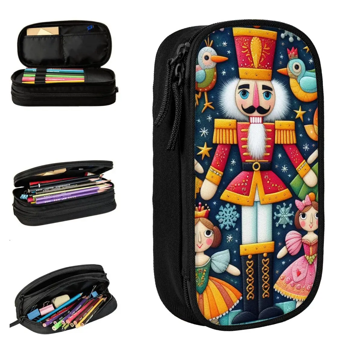 عيد الميلاد كسارة البندق مقلمة صندوق القلم الكبير الفتيات الفتيان طبقة مزدوجة لطيف مقلمة المدرسة مخصص منظم قرطاسية