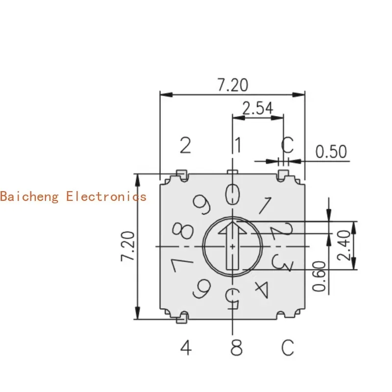 10PCS Surface mounted 7-pin switch gold 0-9 rotation digital code 10 gear rotation dial code 4281C